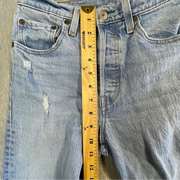 Levi’s 501 Jeans Women’s Size 25 x 28 Light Blue Tango Taps Destroyed Skinny - Picture 6 of 11